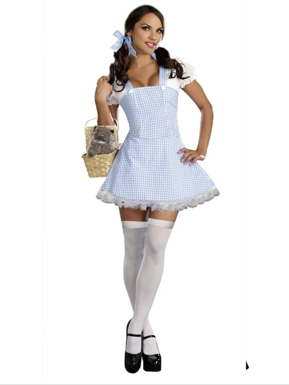 Dreamgirl Light Blue Gingham Pinafor Costume with White Trim